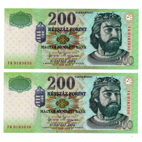 200 Forint Bankjegy 2003 FB UNC sorszámkövető pár