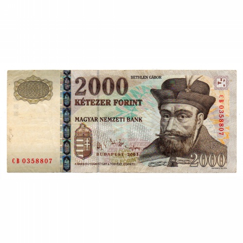 2000 Forint Bankjegy 2005 CB hátoldalon sorszám színátnyomat