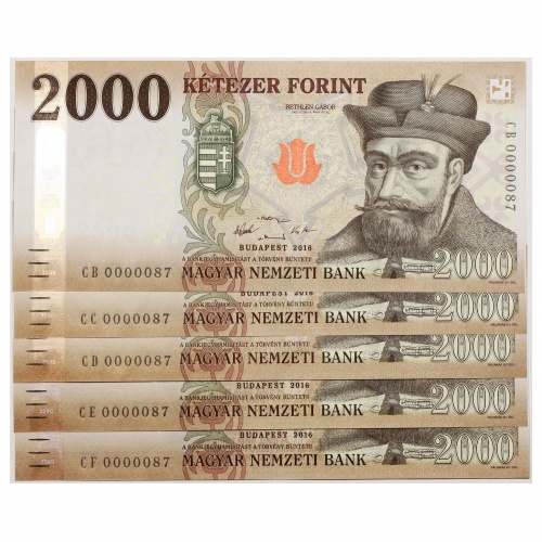 2000 Forint Bankjegy 2016 CB,CC,CD,CE,CF azonos alacsony sorszám