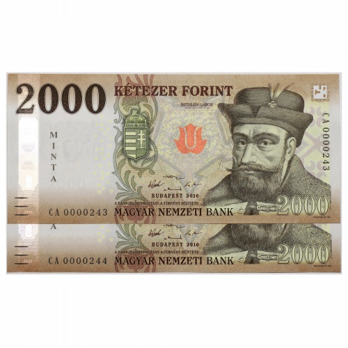 2000 Forint Bankjegy 2016 MINTA sorszámkövető pár