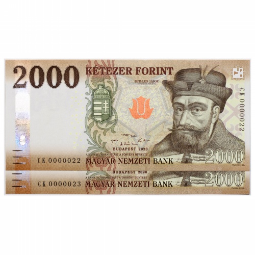 2000 Forint Bankjegy 2020 CK UNC nagyon alacsony sorkövető pár