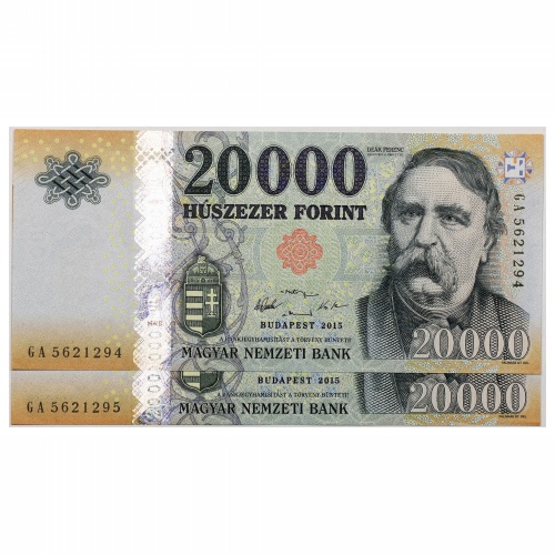 20000 Forint Bankjegy 2015 GA aUNC forgalmi sorszámkövető pár