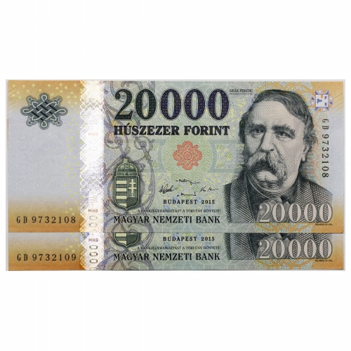 20000 Forint Bankjegy 2015 GD UNC forgalmi sorszámkövető pár