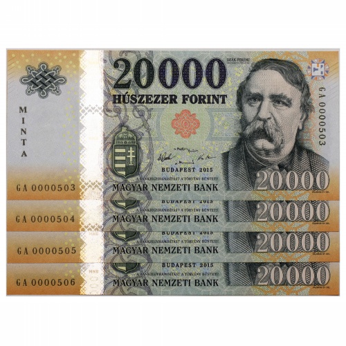 20000 Forint Bankjegy 2015 MINTA sorszámkövető 4db