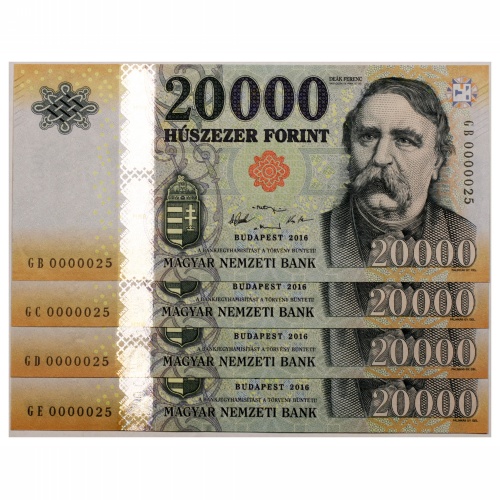 20000 Forint Bankjegy 2016 GB-GE nagyon alacsony azonos sorszám