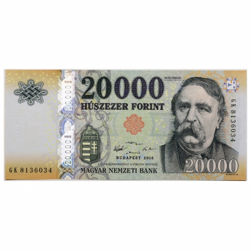 20000 Forint Bankjegy 2016 GK UNC forgalmi sorszám