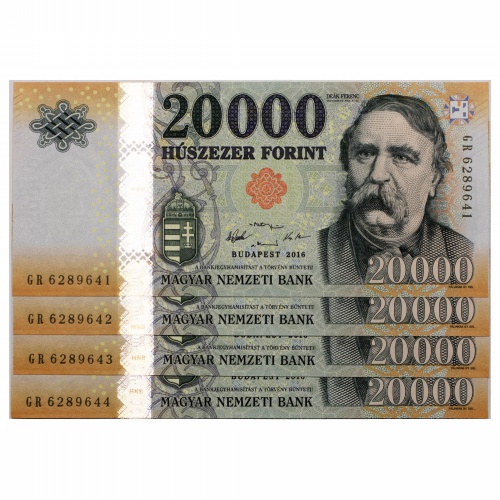 20000 Forint Bankjegy 2016 GR gEF-UNC forgalmi sorszámkövető 4db