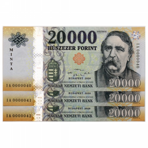 20000 Forint Bankjegy 2020 MINTA nagyon alacsony sorkövető 3db