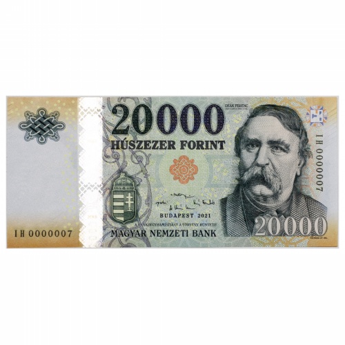 20000 Forint Bankjegy 2021 IH EXTRÉM alacsony sorszám IH0000007