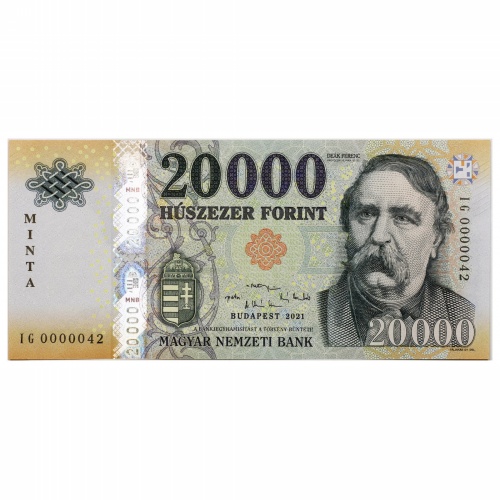 20000 Forint Bankjegy 2021 MINTA nagyon alacsony sorszám 0000042