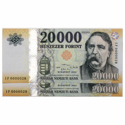 20000 Forint Bankjegy 2022 IP UNC nagyon alacsony sorkövető pár