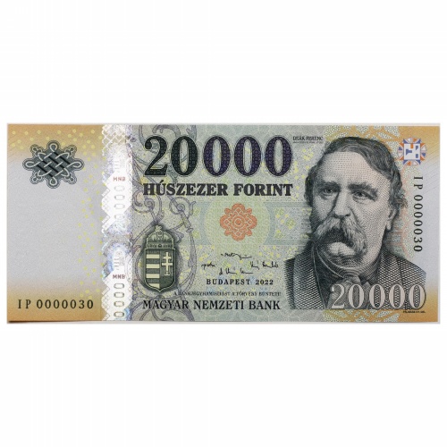 20000 Forint Bankjegy 2022 IP UNC nagyon alacsony szám 0000030