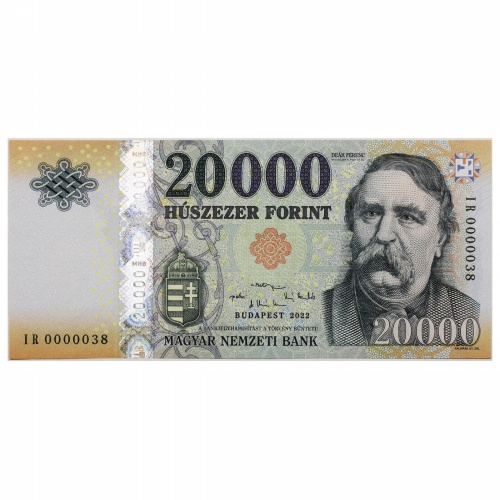 20000 Forint Bankjegy 2022 IR UNC nagyon alacsony szám 0000038