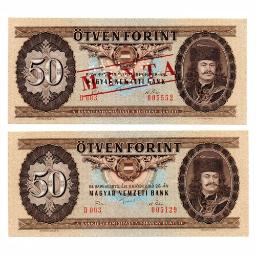 50 Forint Bankjegy 1975 FORGALMI és MINTA mindkettő D003