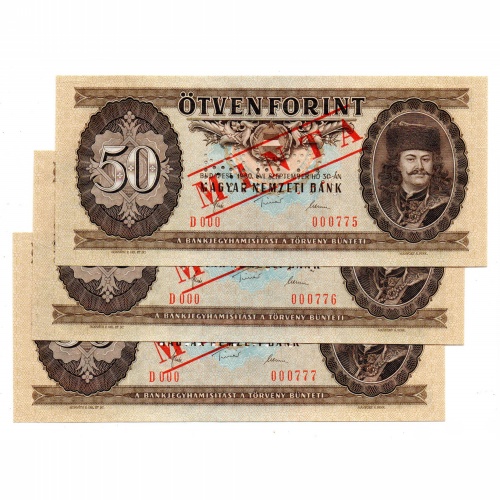 50 Forint Bankjegy 1980 MINTA sorszámkövető 3db