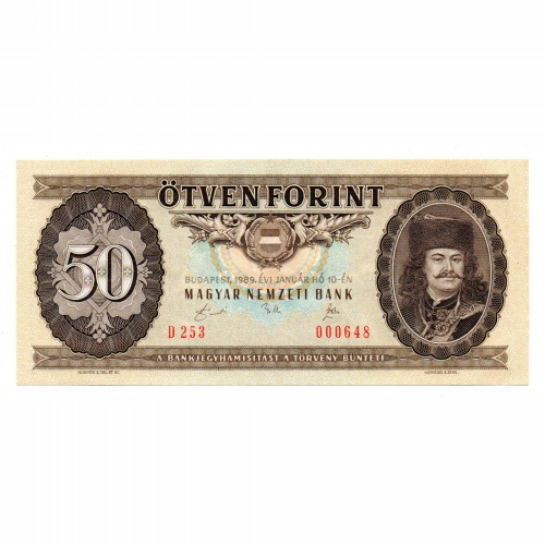 50 Forint Bankjegy 1989 UNC alacsony sorszám 000648