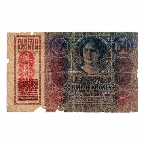 50 Korona Bankjegy 1914 Deutschörsterreich felülbélyegzéssel P