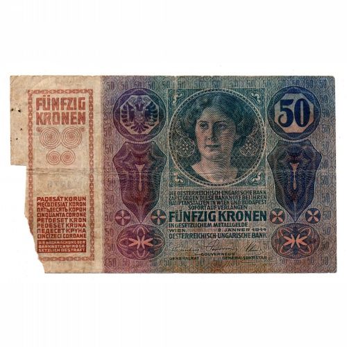 50 Korona Bankjegy 1914 Magyarország felülbélyegzéssel P