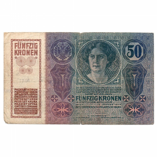 50 Korona Bankjegy 1914 VI. Gyalogezred  bélyegzéssel RRR