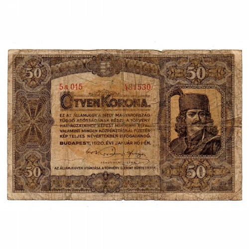 50 Korona Államjegy 1920 VG