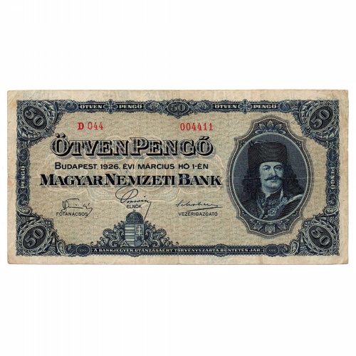 50 Pengő Bankjegy 1926 VF alacsony sorszámmal 