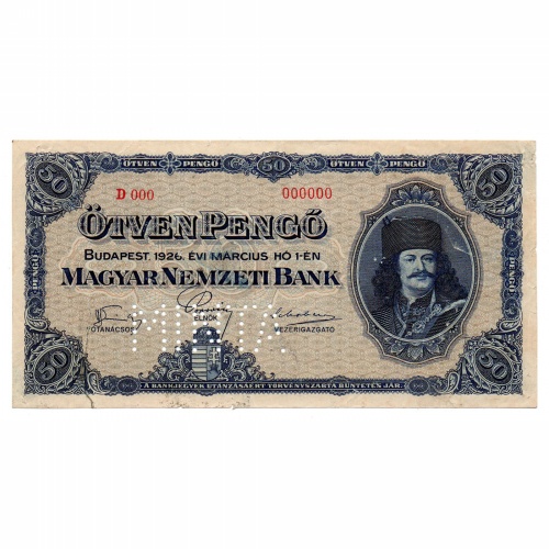 50 Pengő Bankjegy 1926 MINTA