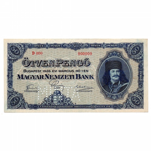 50 Pengő Bankjegy 1926 MINTA UNC