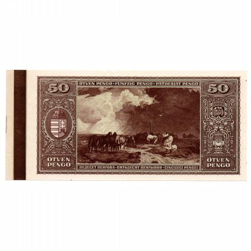 50 Pengő Bankjegy 1945 UNC hátoldali fázisnyomat ívszél