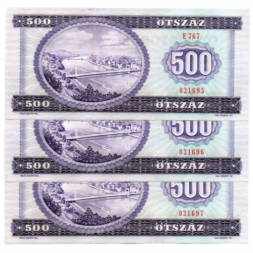 500 Forint Bankjegy 1990 UNC sorszámkövető 3 db