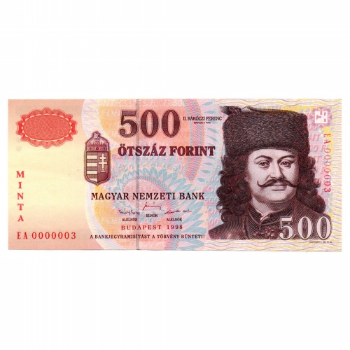 500 Forint Bankjegy 1998 MINTA extrém alacsony sorszám 0000003