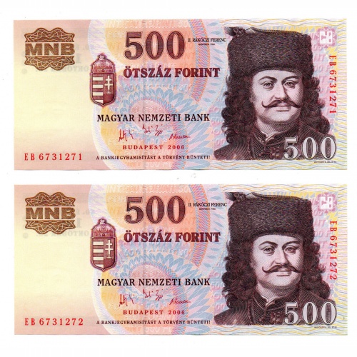 500 Forint Bankjegy 2006 EB sorozat UNC sorszámkövető pár