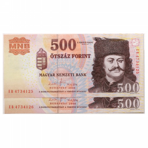 500 Forint Bankjegy 2008 EB gEF-aUNC sorszámkövető pár