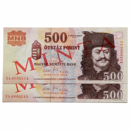 500 Forint Bankjegy 2010 MINTA sorszámkövető pár