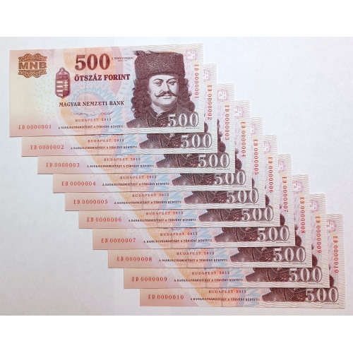 500 Forint Bankjegy 2013 ED EXTRA alacsony sorszám 00001-10