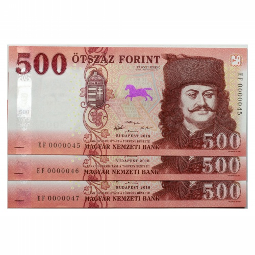 500 Forint Bankjegy 2018 EF UNC alacsony sorszámkövető 3db