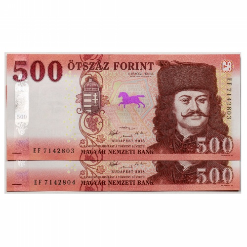 500 Forint Bankjegy 2018 EF UNC forgalmi sorszámkövető pár