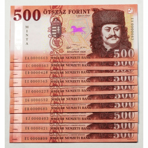 500 Forint Bankjegy 2018 MINTA plusz 9 alacsony sorszámú betűsor