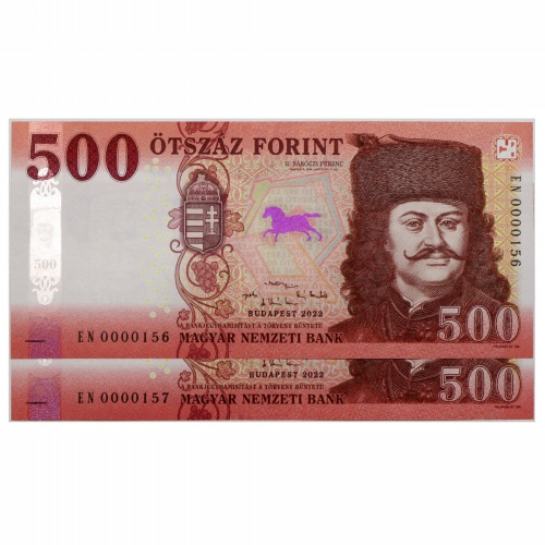 500 Forint Bankjegy 2022 EN UNC alacsony sorszámkövető pár