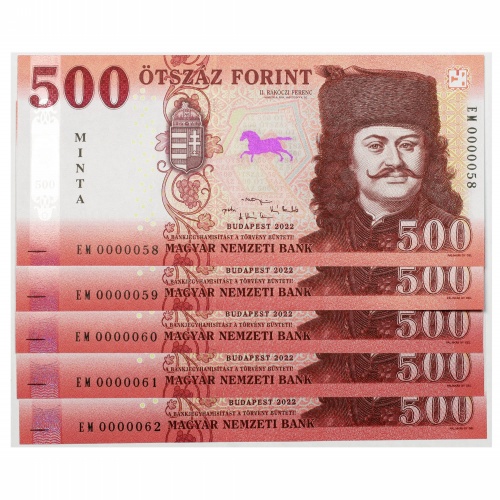 500 Forint Bankjegy 2022 MINTA alacsony sorszámkövető 5db