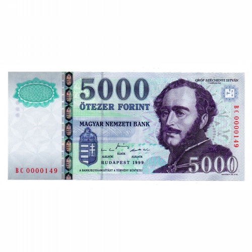 5000 Forint Bankjegy 1999 BC UNC, alacsony sorszám