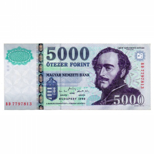 5000 Forint Bankjegy 1999 BD XF+ balra eltolódott sorszám