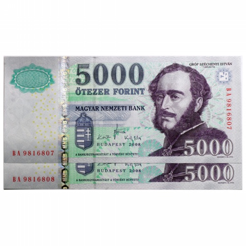 5000 Forint Bankjegy 2008 BA széria sorszámkövető pár