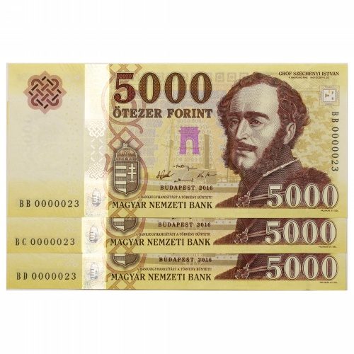 5000 Forint Bankjegy 2016 BB,BC,BD UNC nagyon alacsony azonos