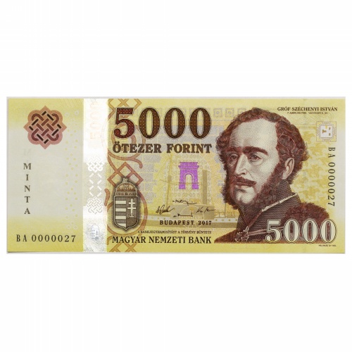 5000 Forint Bankjegy 2017 MINTA nagyon alacsony sorszám 0000027