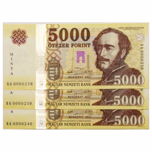 5000 Forint Bankjegy 2017 MINTA sorszámkövető 3db