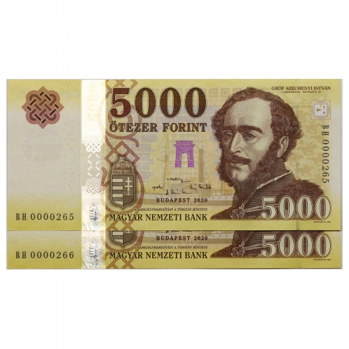 5000 Forint Bankjegy 2020 BH UNC alacsony sorszámkövető pár