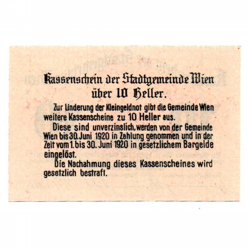 Ausztria Notgeld Wien 10 Heller 1920 Bécs R65