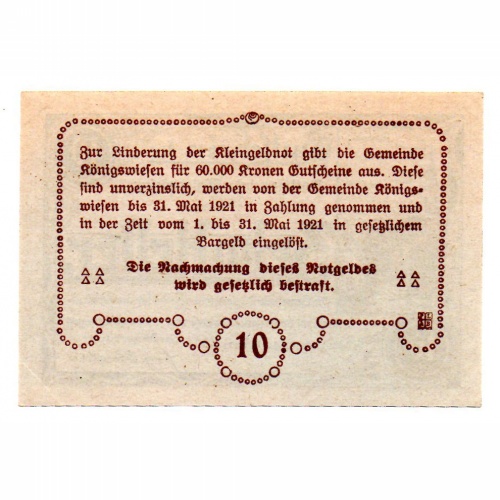 Ausztria Notgeld Königswiesen 10 Heller 1920 