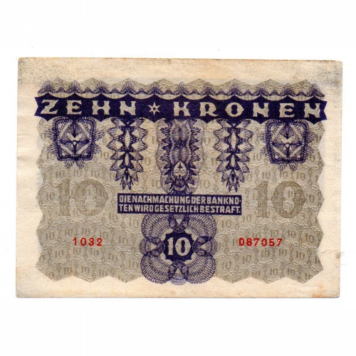 Ausztria 10 Korona Bankjegy 1922 P75 aEF