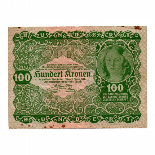 Ausztria 100 Korona Bankjegy 1922 F